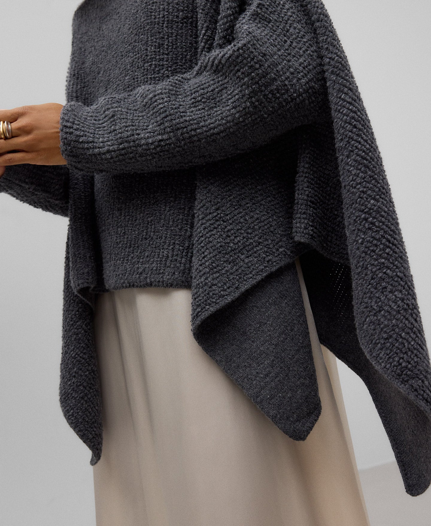 Terry cloth cape sweater woman in grey melange