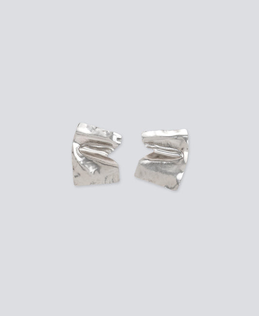 Silver Color Crumpled Paper Motif Earrings