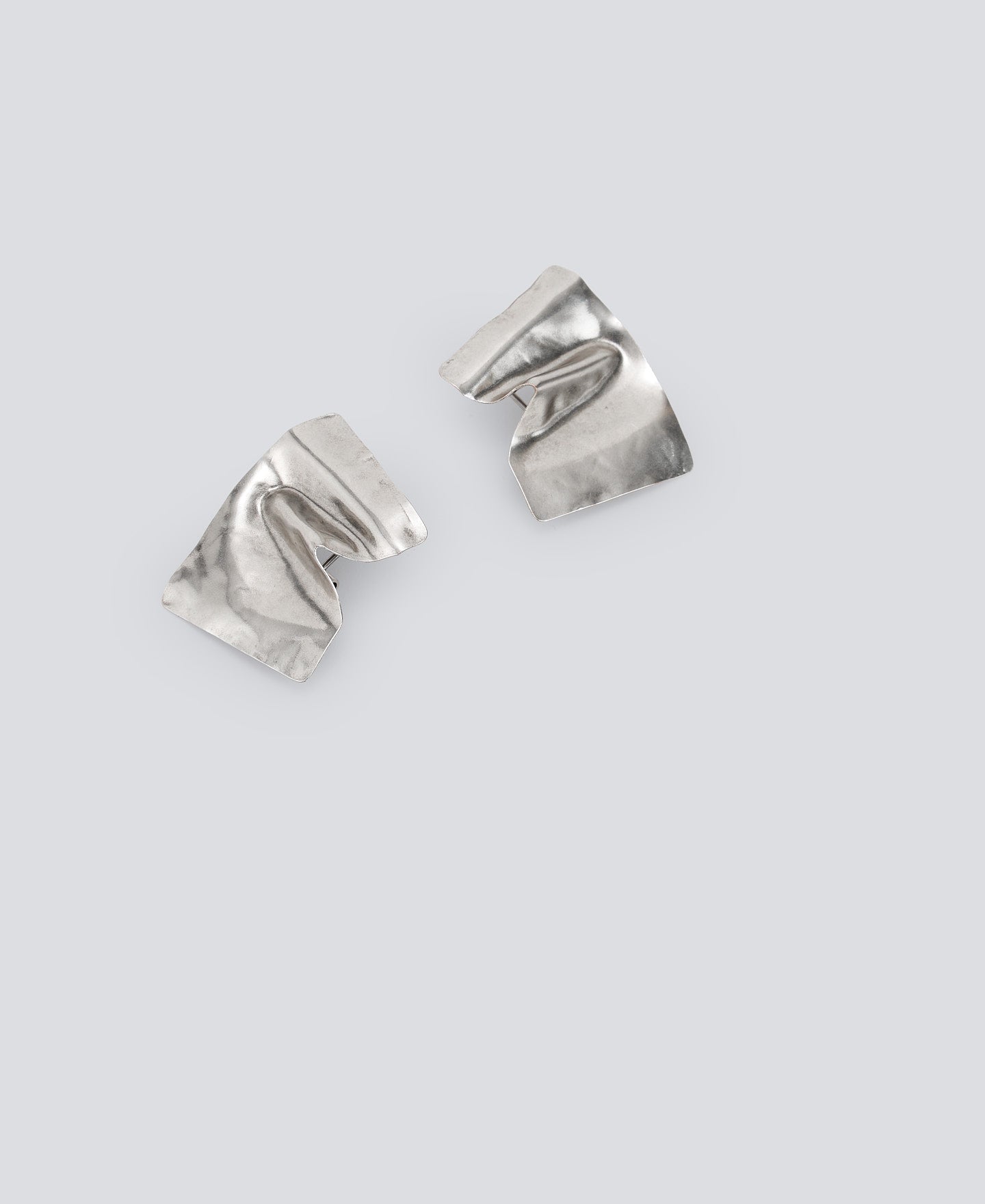 Silver Color Crumpled Paper Motif Earrings