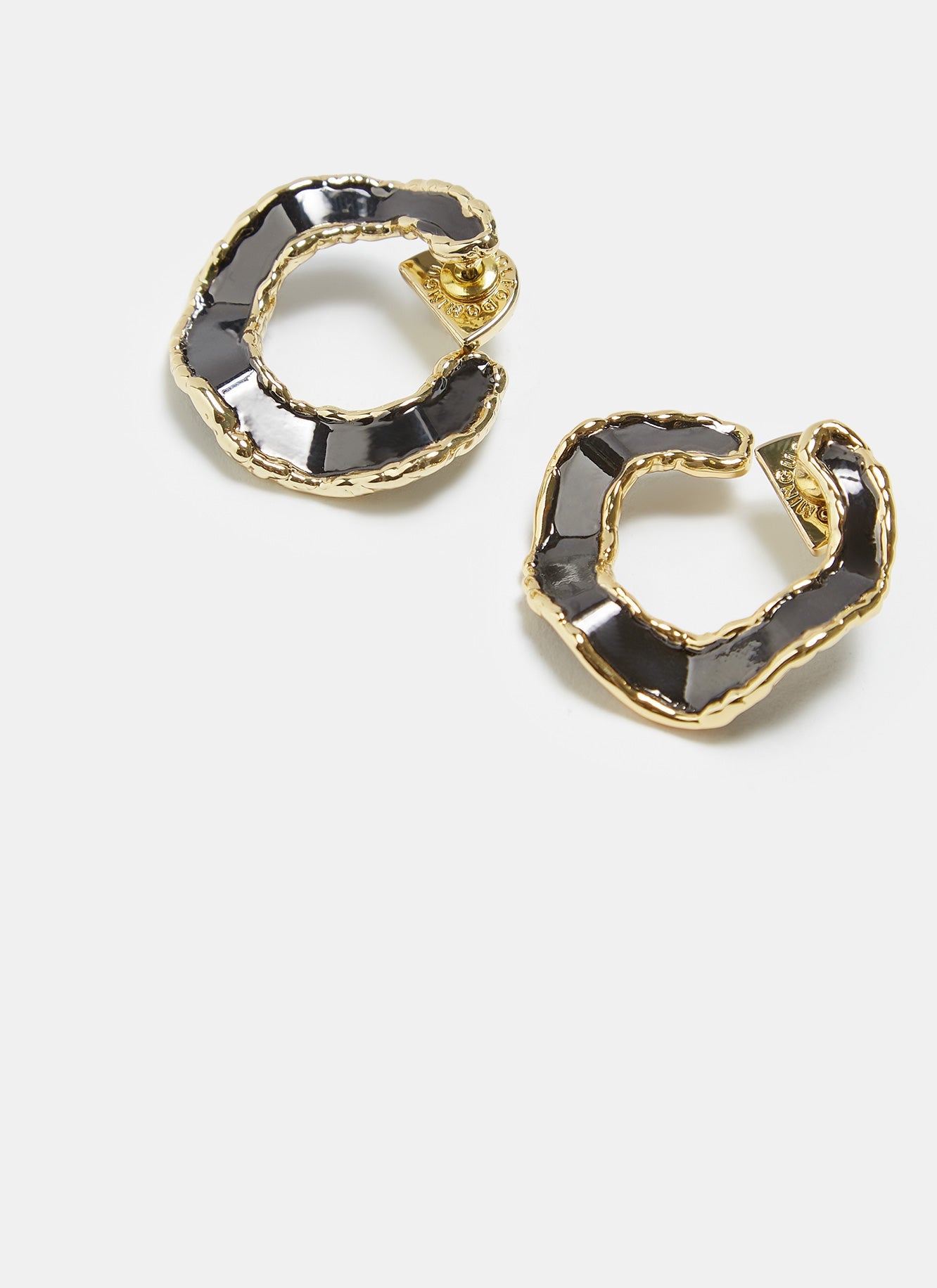 Black/Gold Hoop Irregular Earrings With Enamel