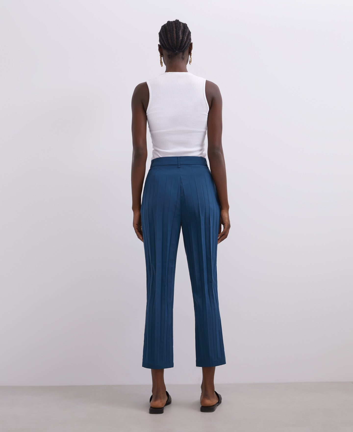 Blue Straight Cut Crinkle Trousers