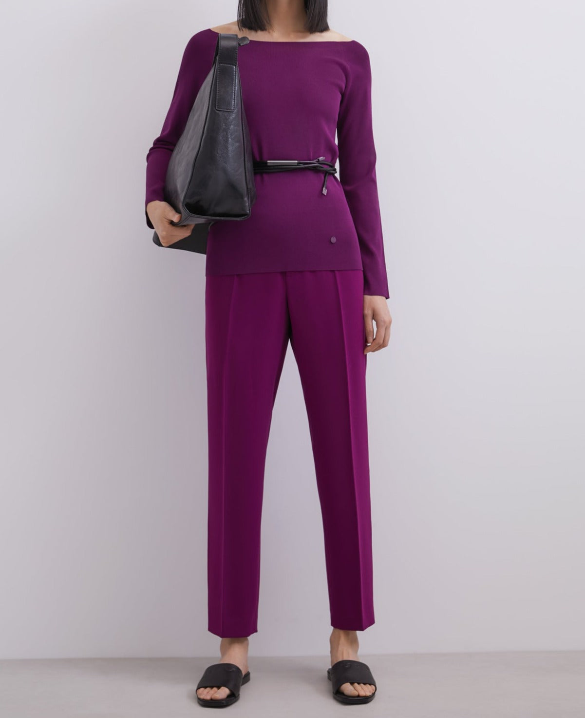 Red Bougainvillea Ankle-Length Straight Trousers