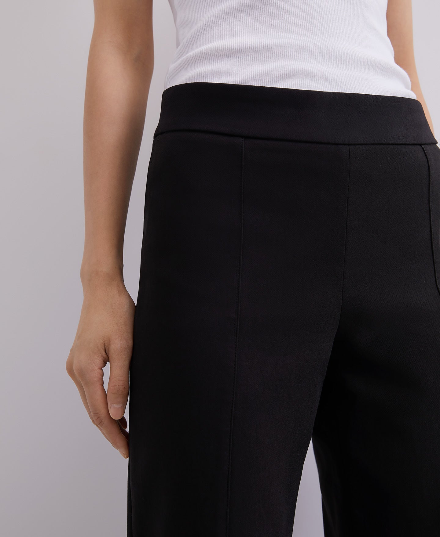 Black Elastic Viscose Straight Trousers