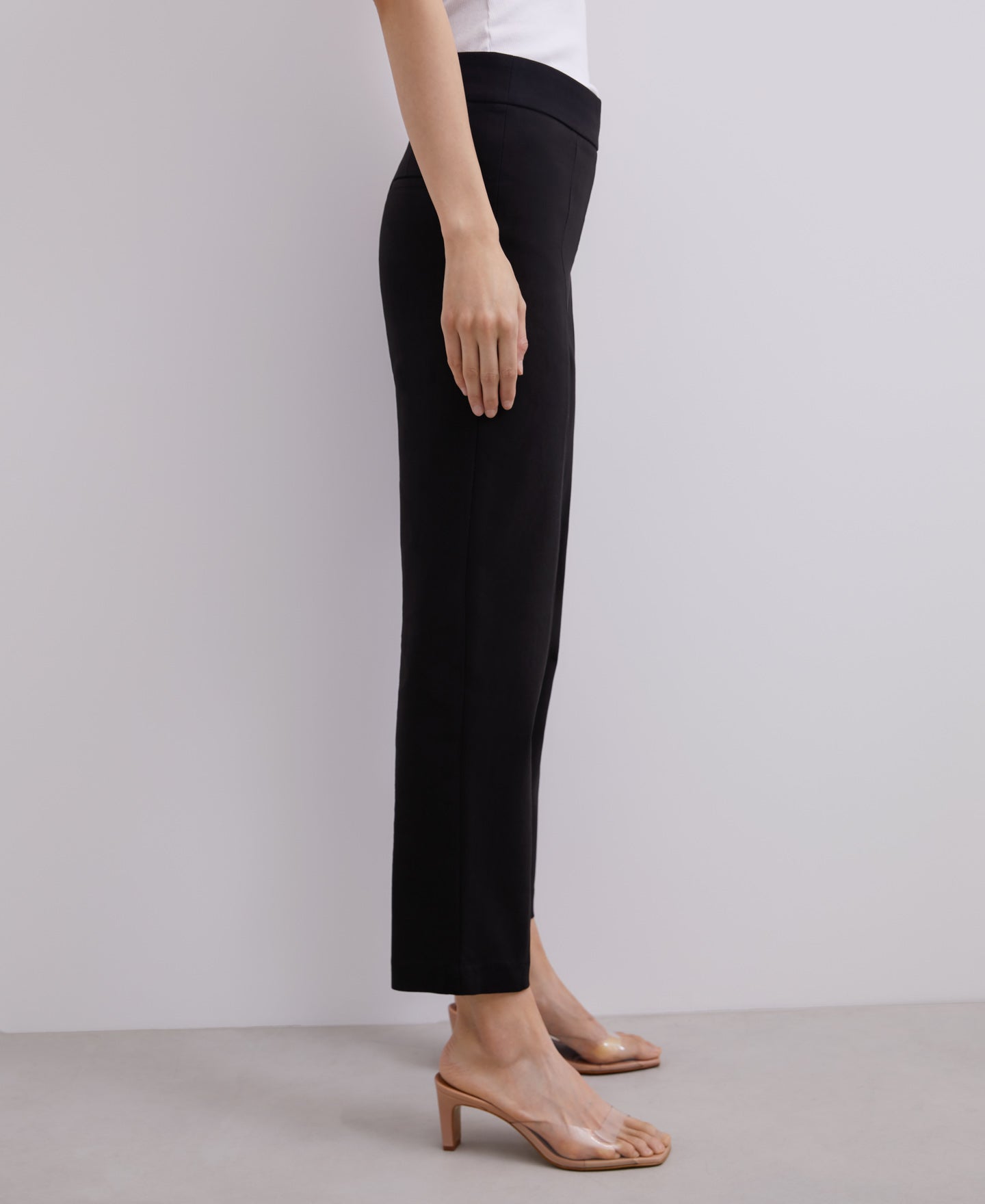 Black Elastic Viscose Straight Trousers