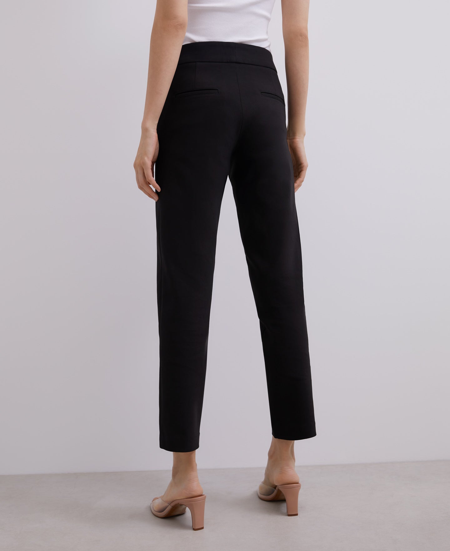 Black Elastic Viscose Straight Trousers