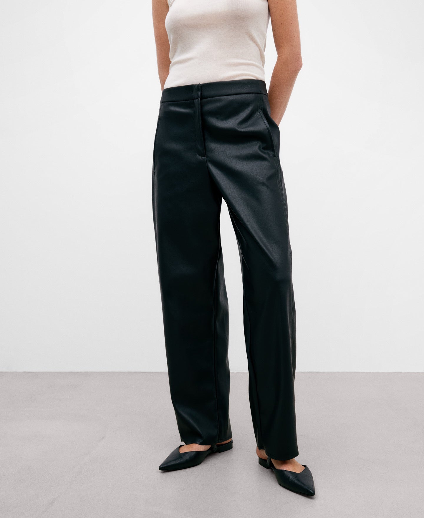 Leather Texture Straight Trousers Women