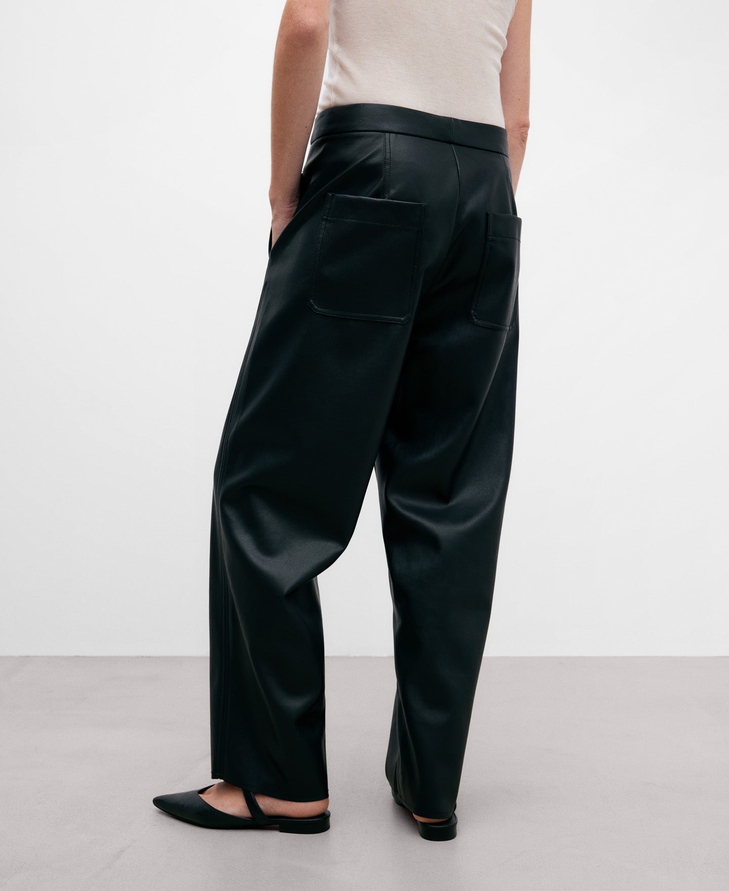 Leather Texture Straight Trousers Women