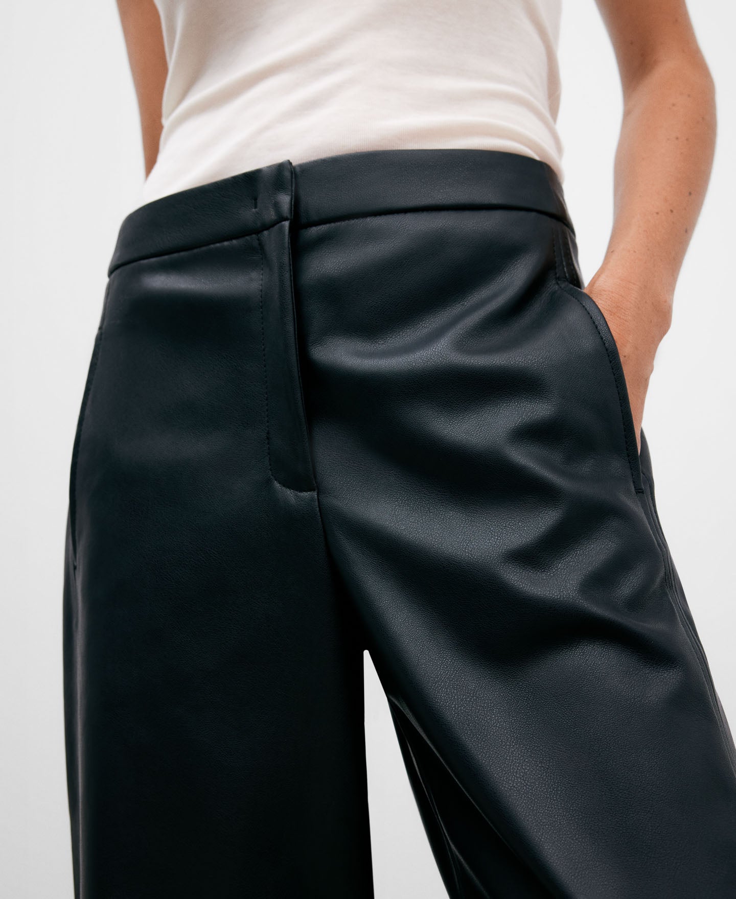 Leather Texture Straight Trousers Women