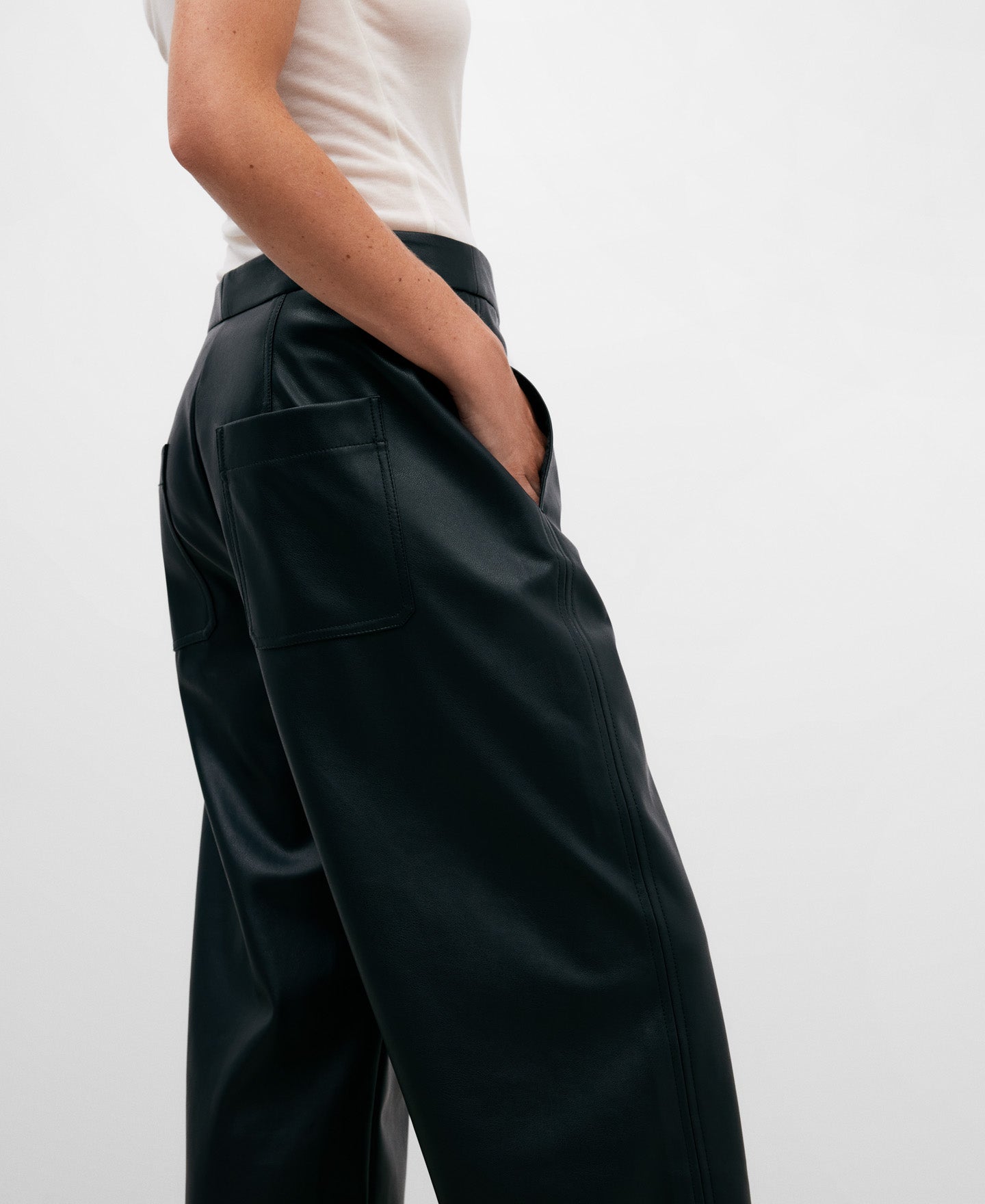 Leather Texture Straight Trousers Women