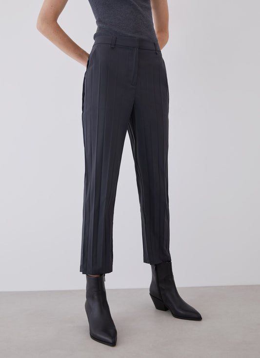 Grey Pleated Ankle Length Trousers