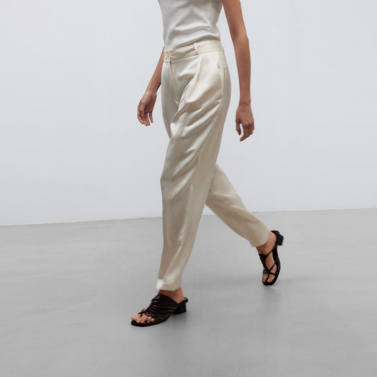 Ecru Straight Leg Tailored Trousers