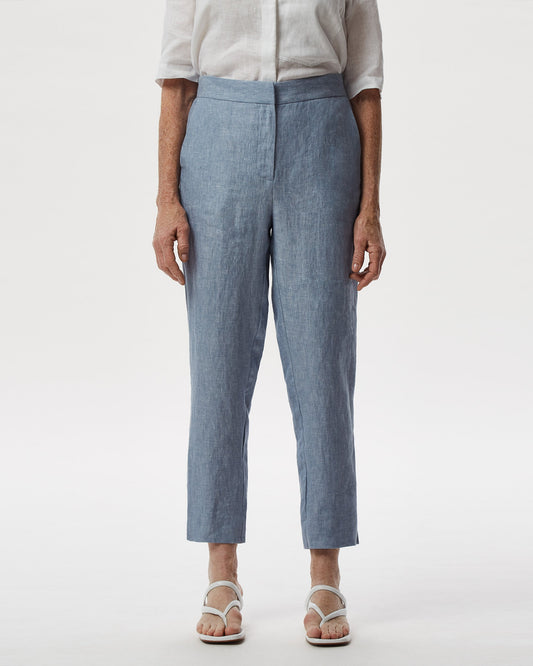 Blue Ankle Length Linen Trousers