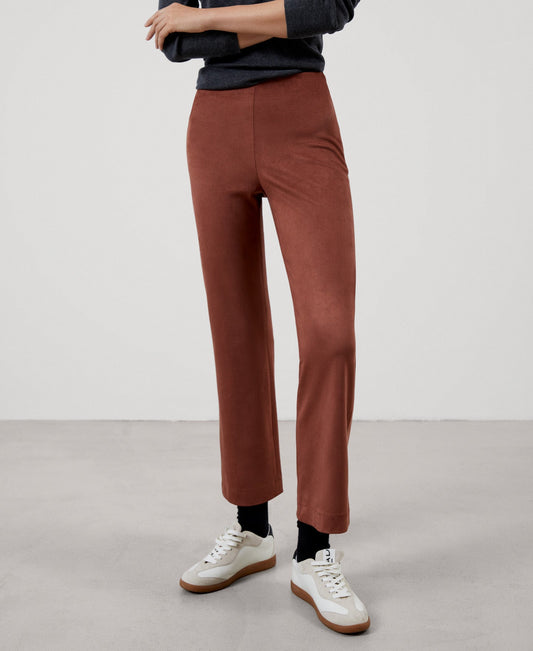 Terracotta Ankle-Length Trousers In Vegan Suede