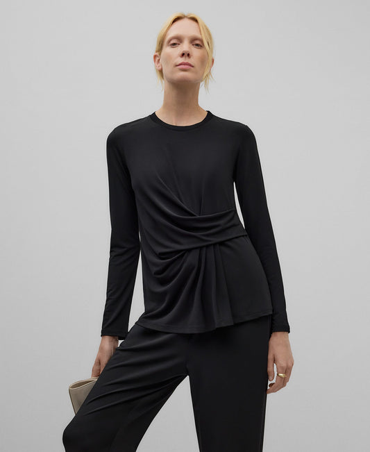 Draped T-shirt woman in black