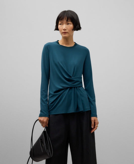 Draped gesture T-shirt woman in blue/green