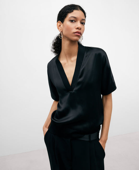 Black V-Neckline Viscose Blouse Woman