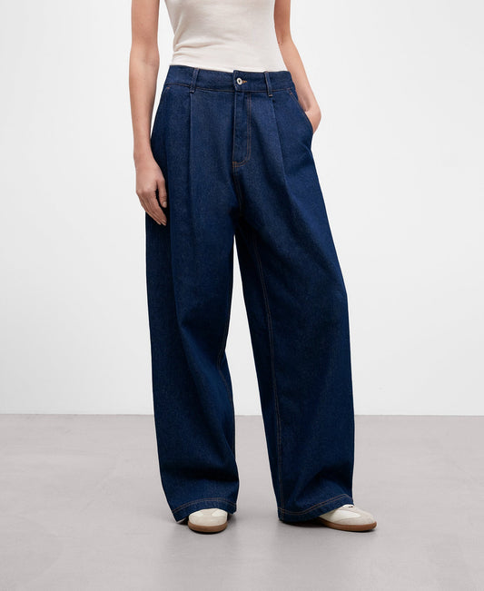 Wide Blue Denim Trousers For Women