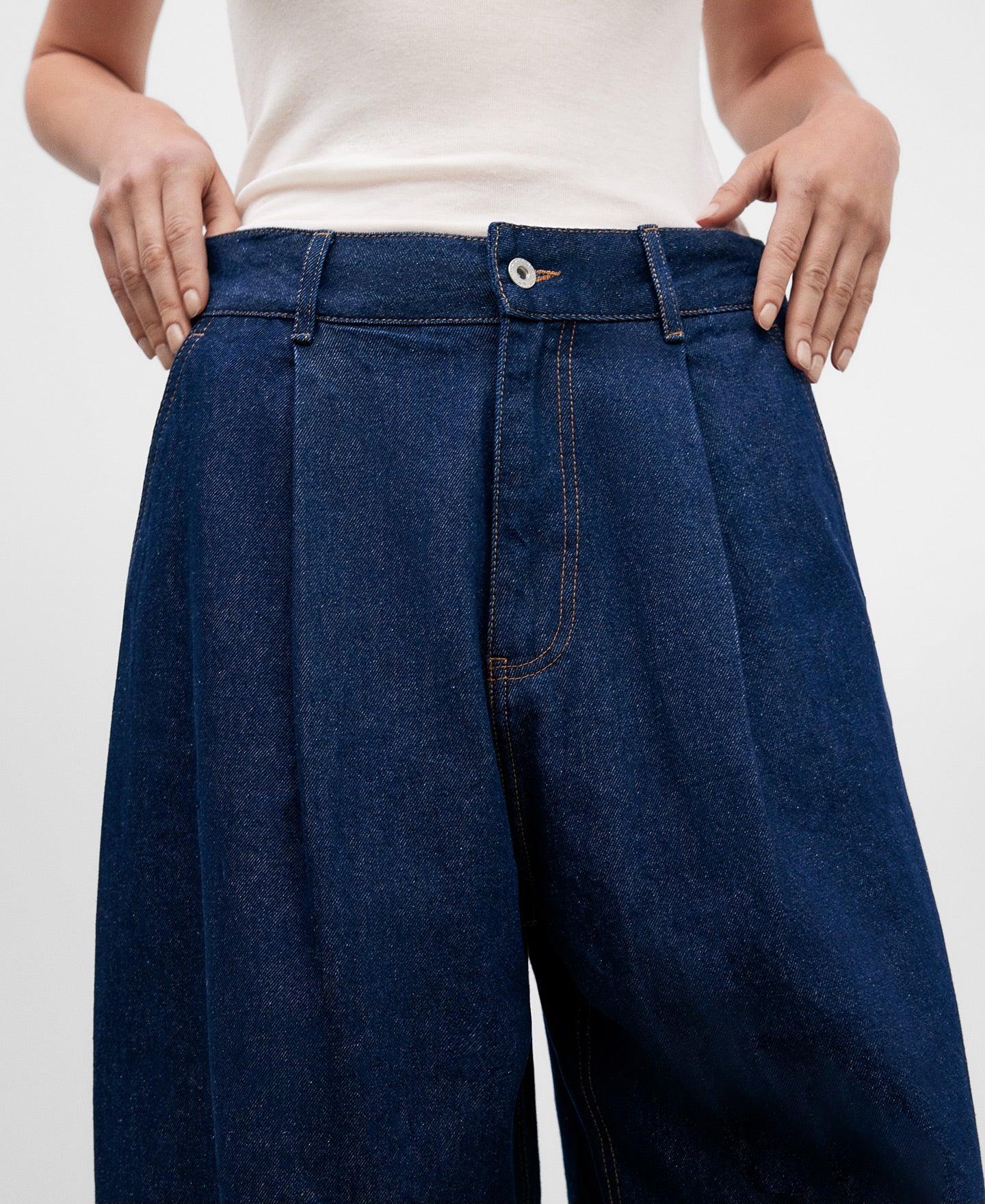 Wide Blue Denim Trousers For Women