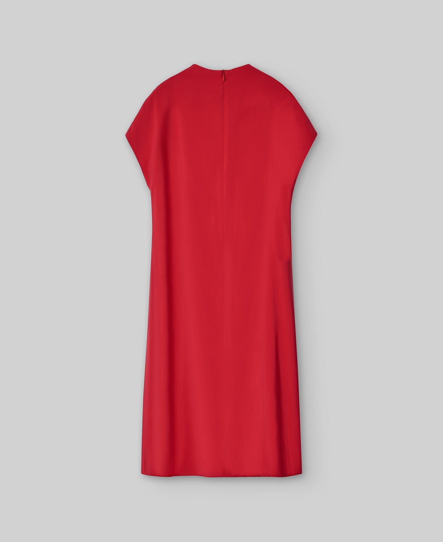 Red dress with draped neckline woman in red