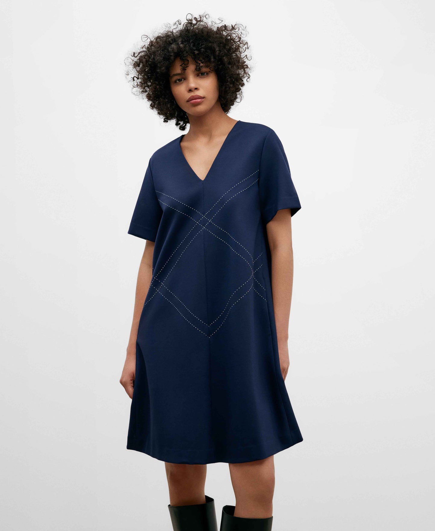 Navy Blue Viscose Fabric Dress For Women