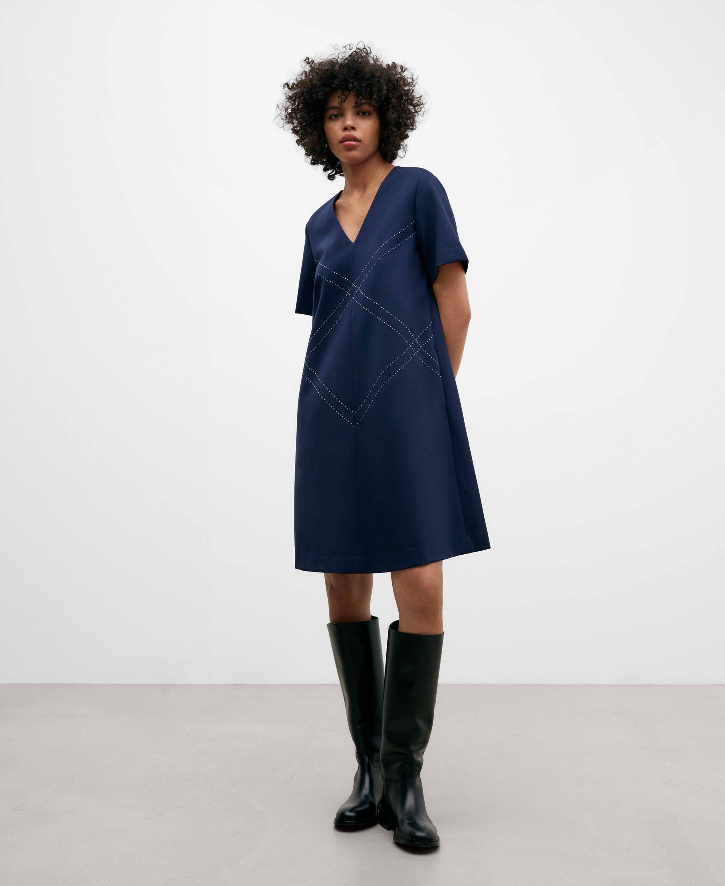 Navy Blue Viscose Fabric Dress For Women