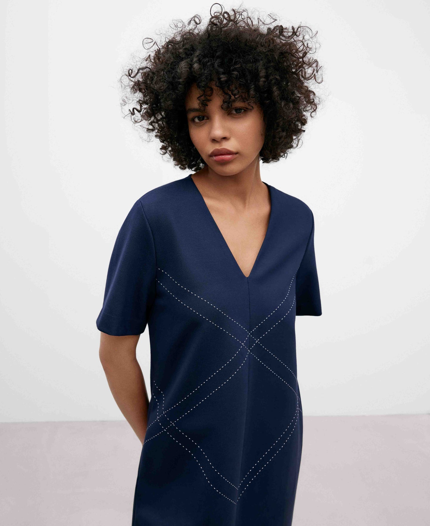 Navy Blue Viscose Fabric Dress For Women