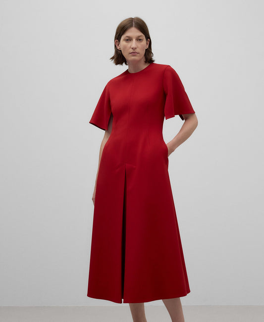 Midi flared dress woman in red