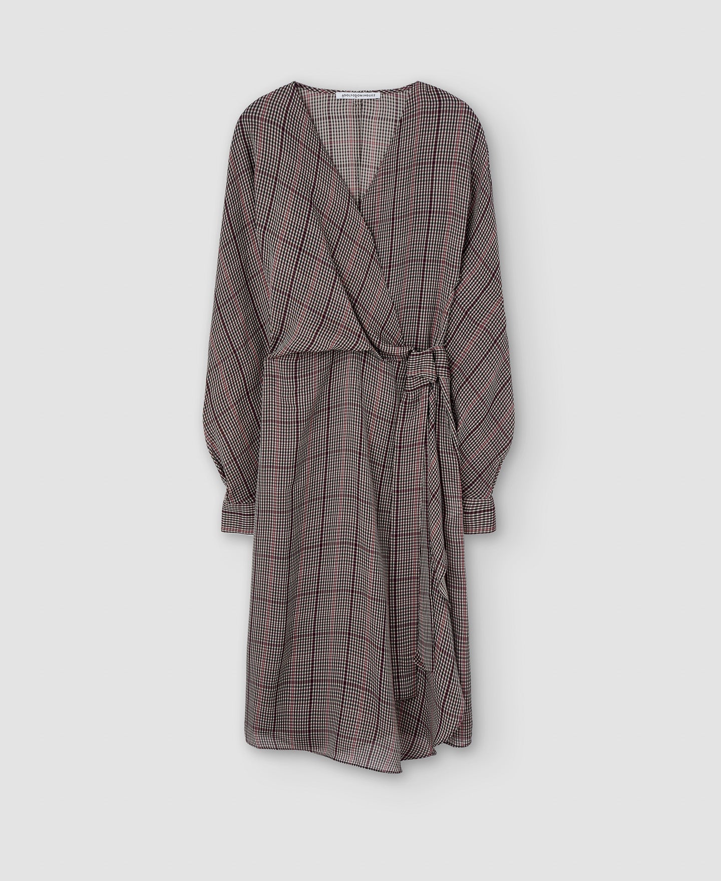 Brown Check Viscosa Wrap Dress