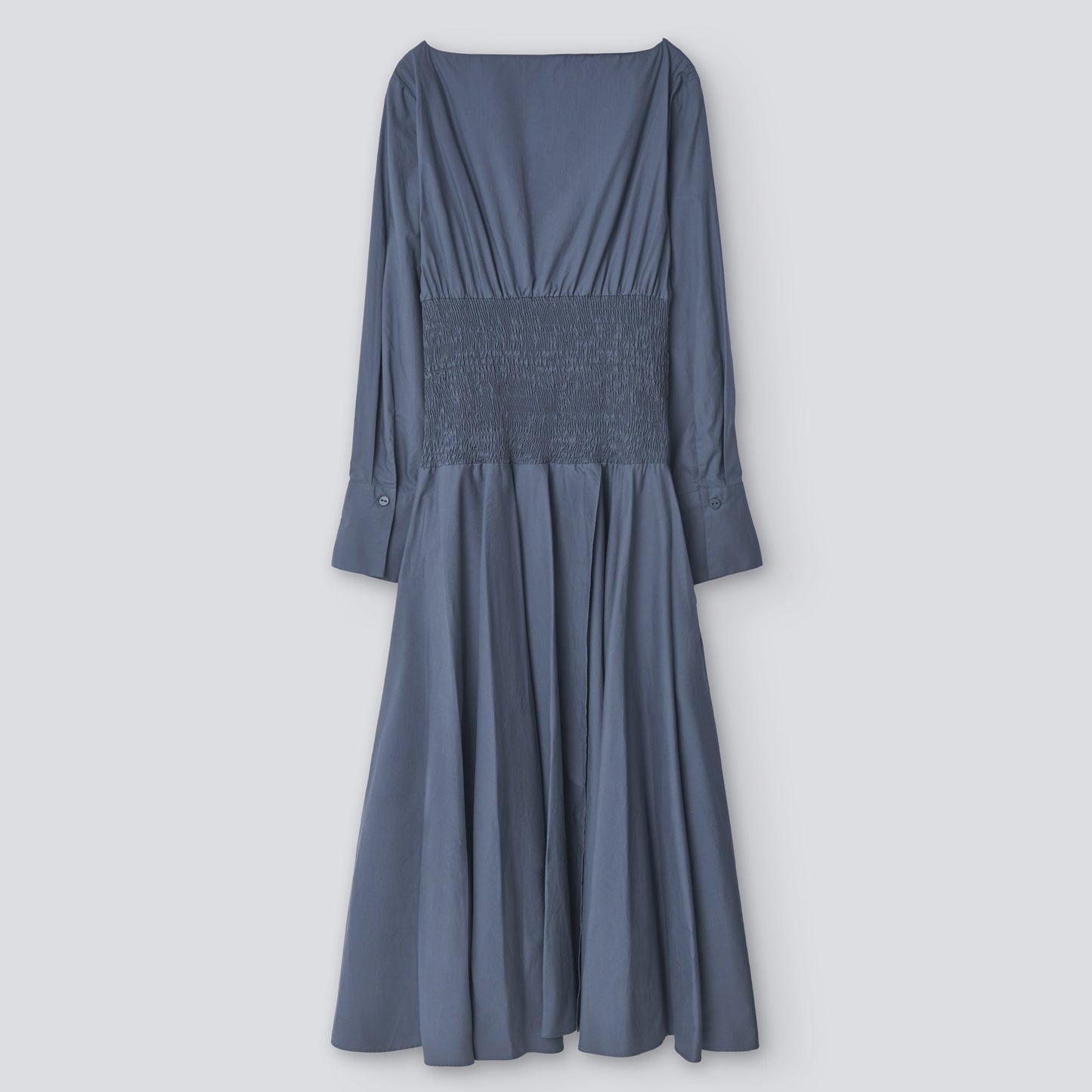 Grey/Blue Midi Elastic Waistband Dress