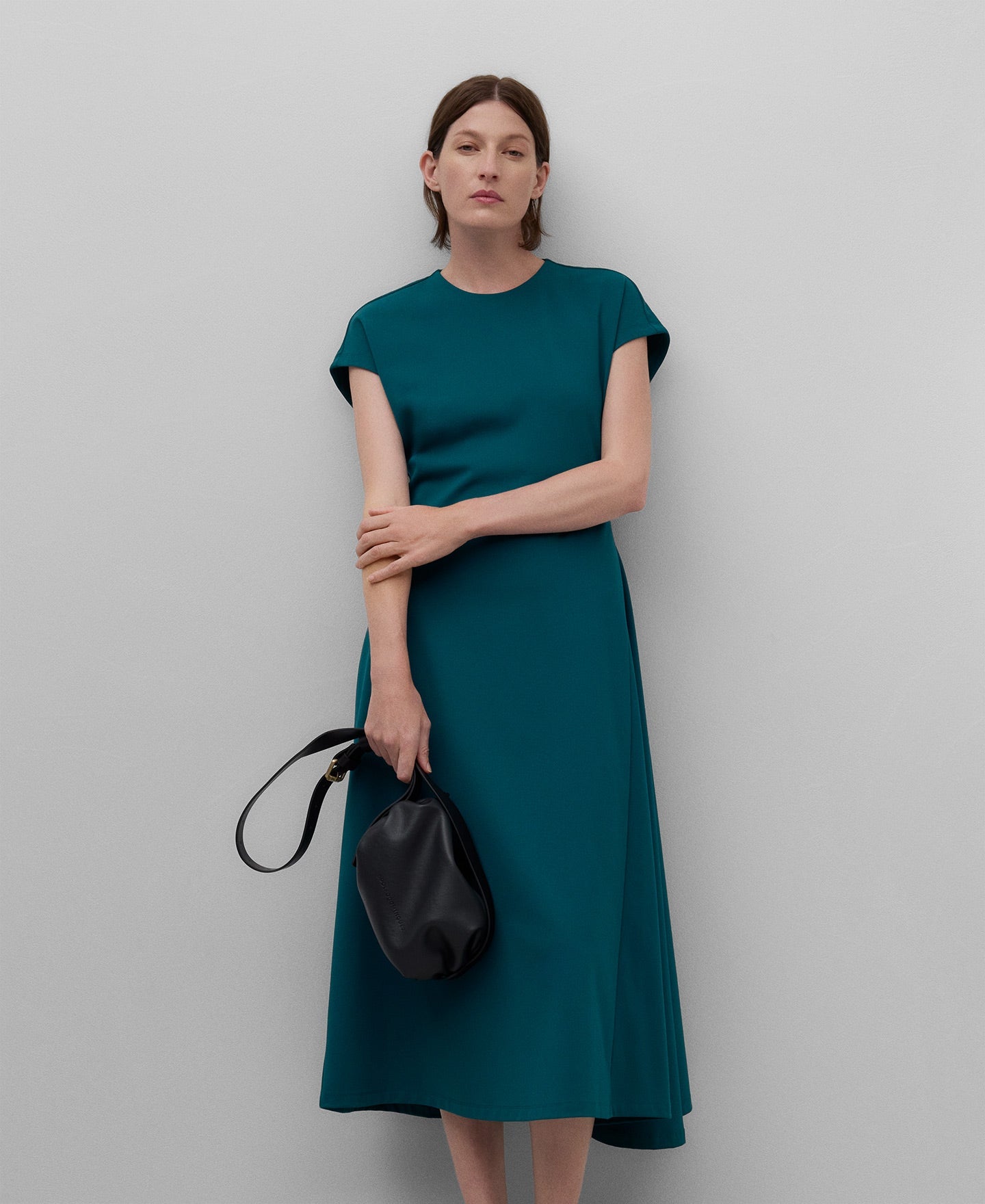 Lateral godet dress woman in verde turquesa