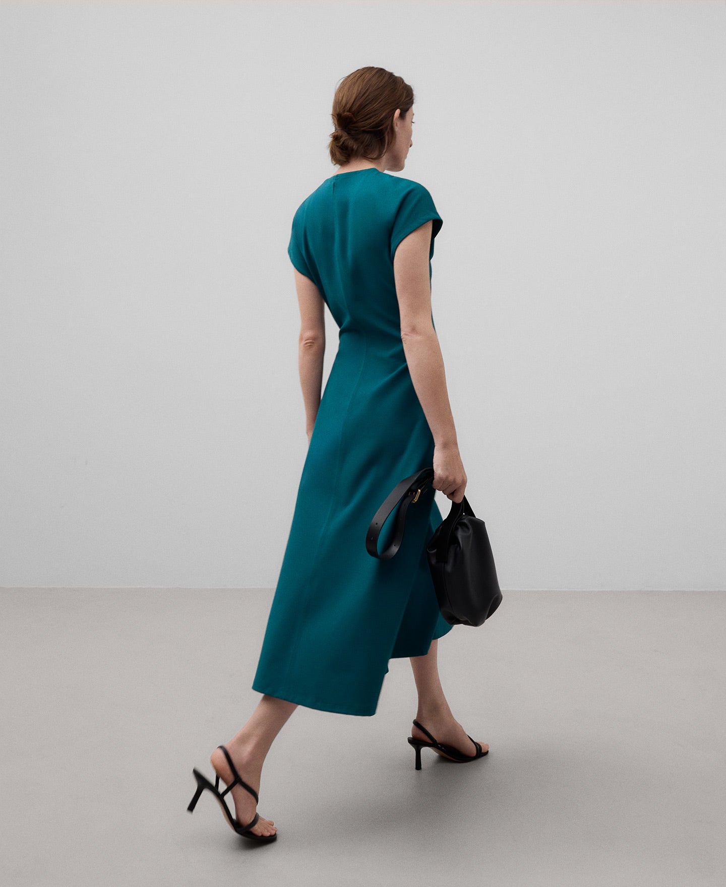 Lateral godet dress woman in verde turquesa