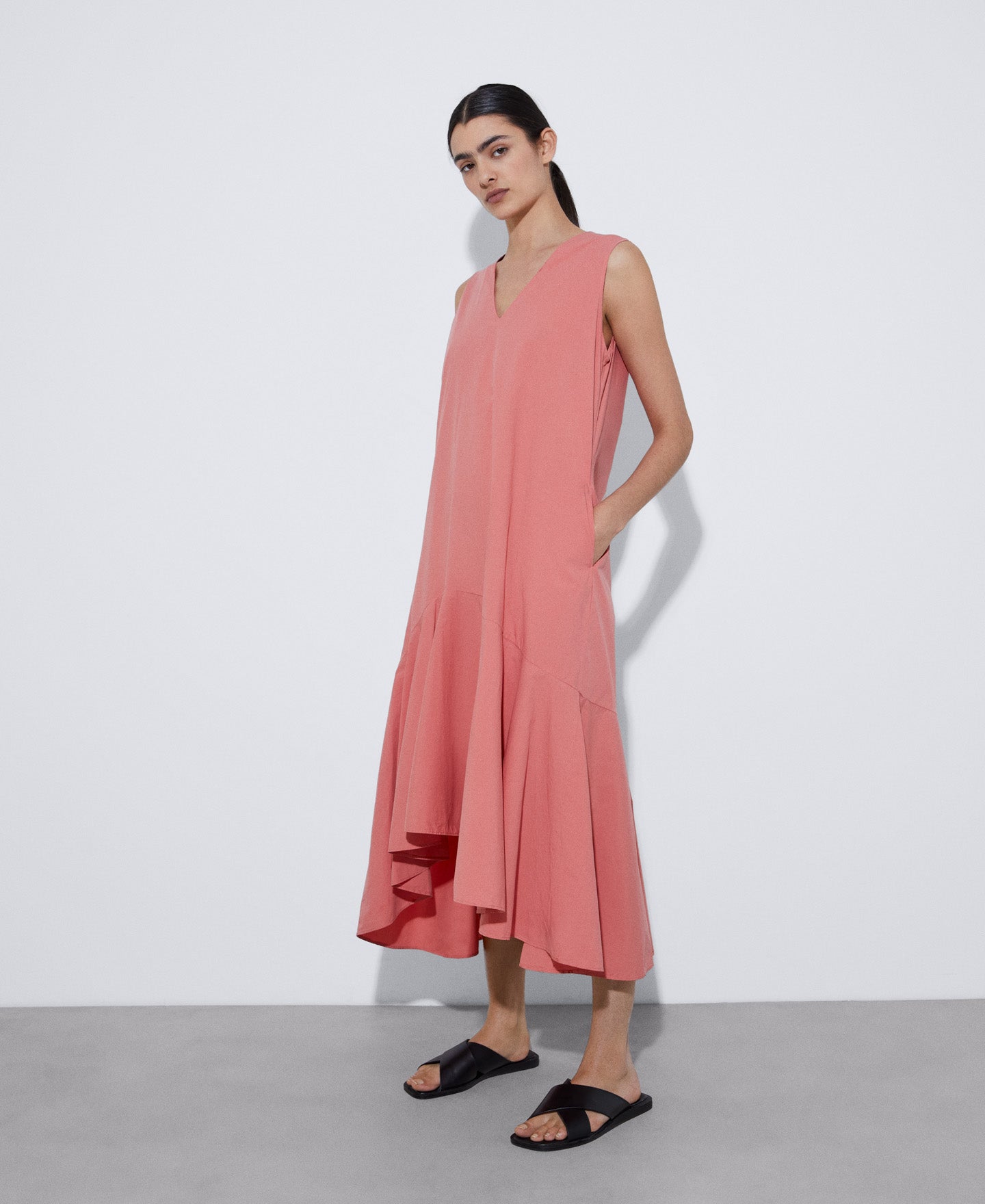 Salmon Responsible Cotton V-Neck Dress