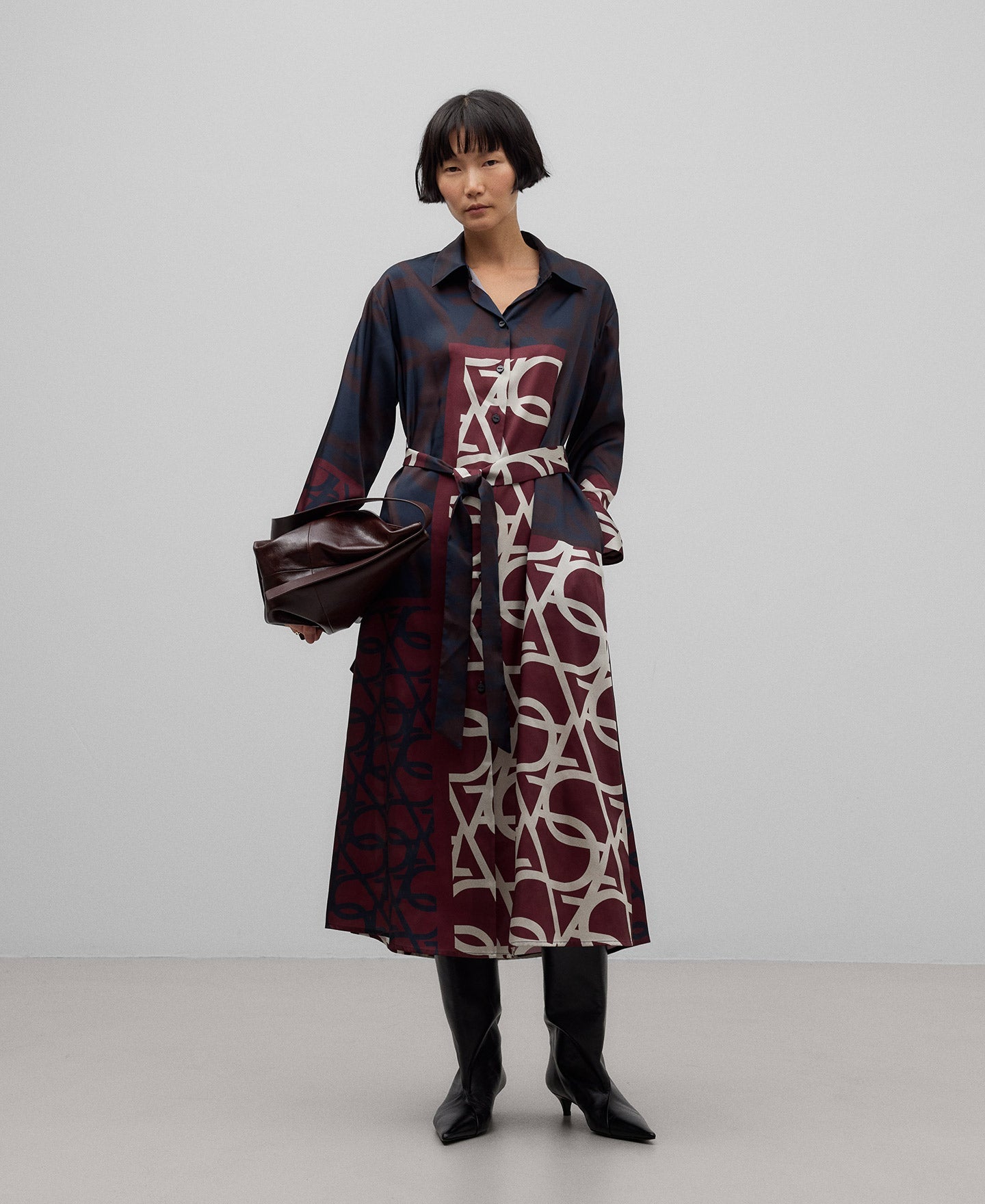 Logo-printed shirt dress woman in navy/maroon