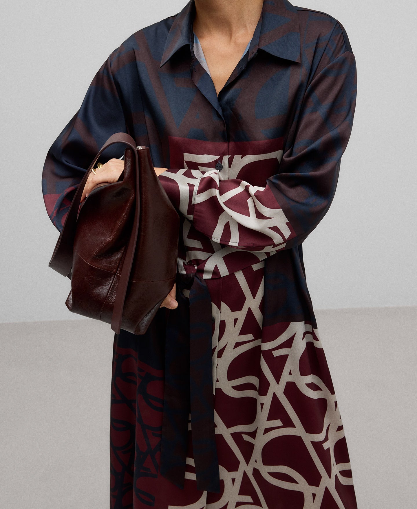 Logo-printed shirt dress woman in navy/maroon