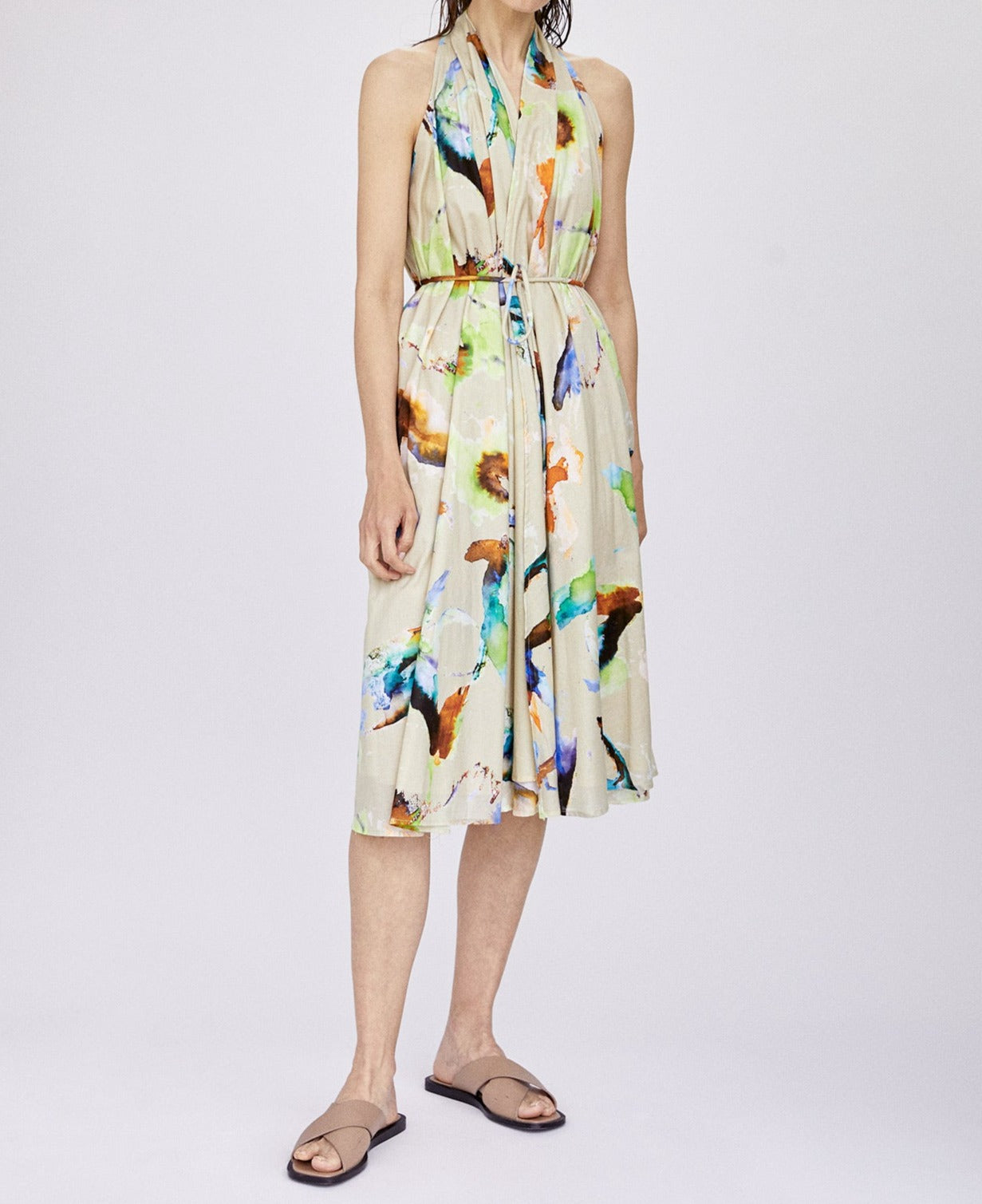 Multicolor Cotton Printed Midi Dress