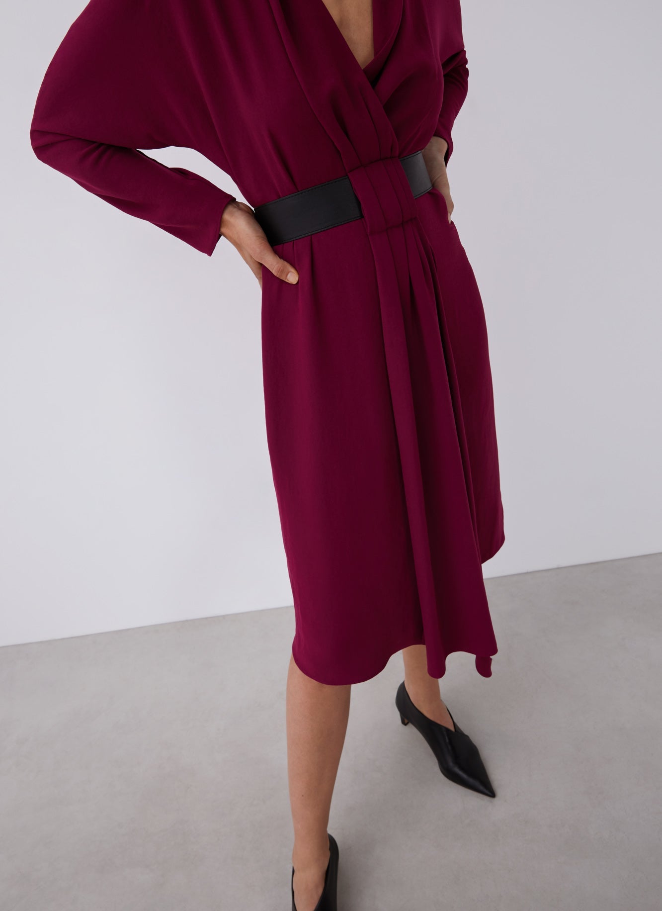 Maroon Wrap Dress With Recycled Material Belt