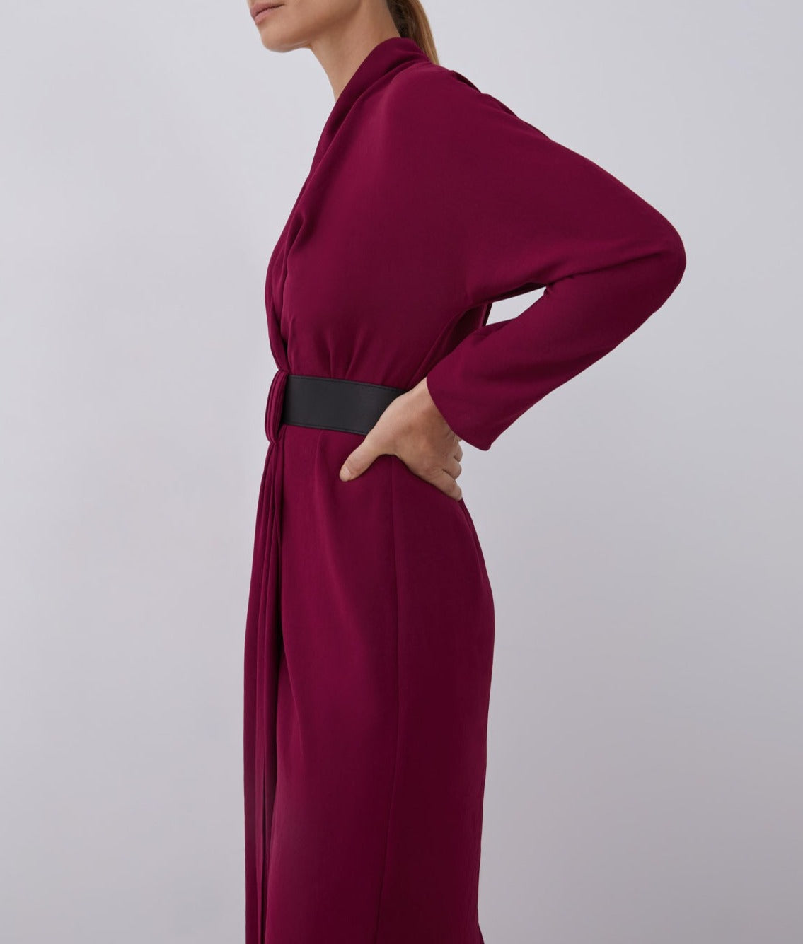 Maroon Wrap Dress With Recycled Material Belt