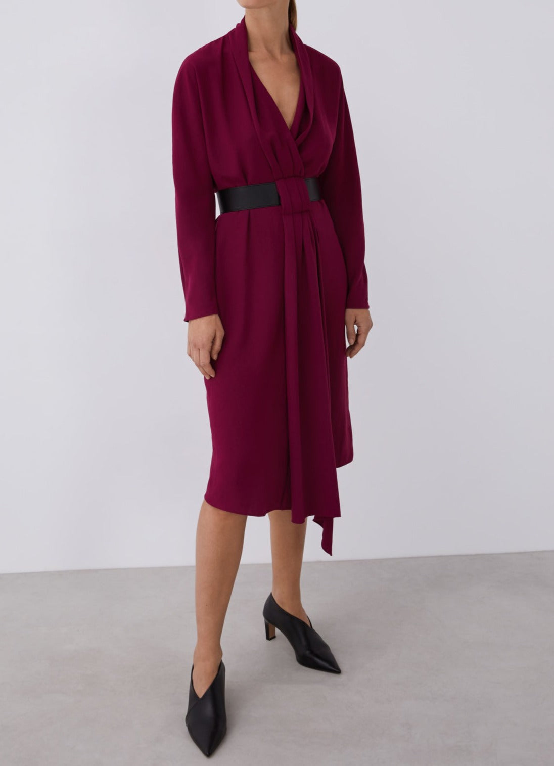 Maroon Wrap Dress With Recycled Material Belt