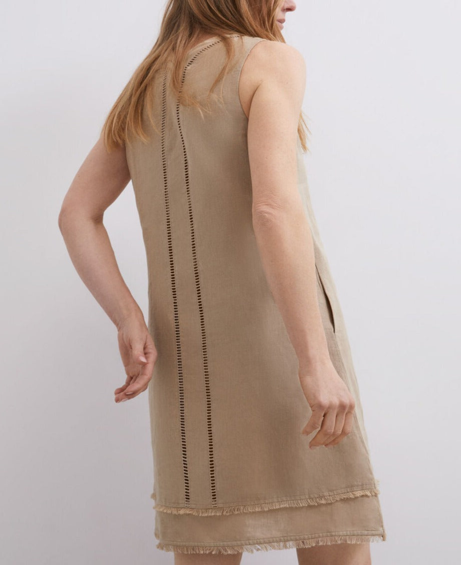 Brown Neckline Dress In Linen