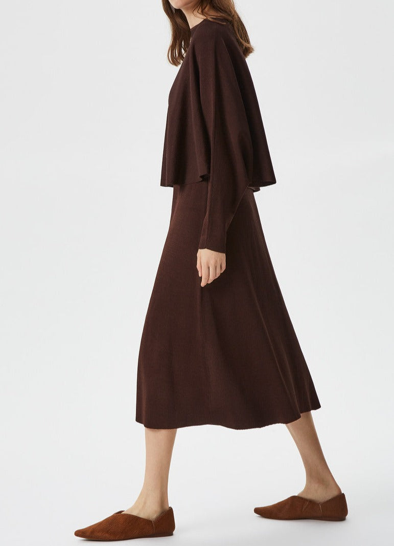 Dark Brown Thick-Stretch Knit Midi Dress