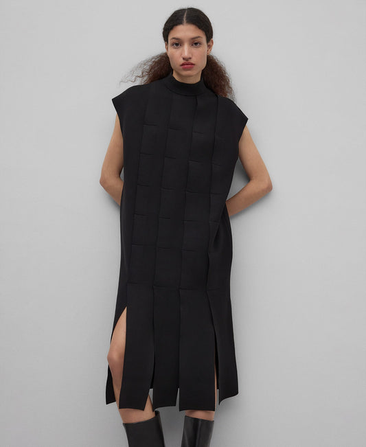 Knit panel dress woman in black