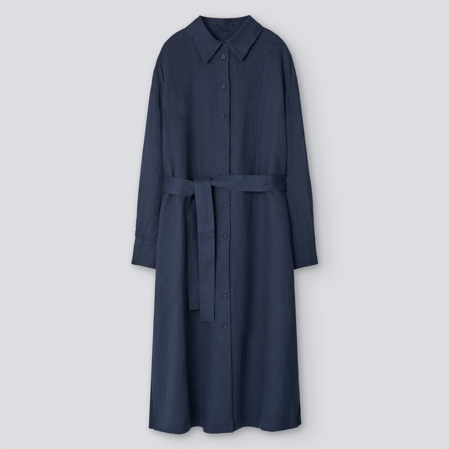 Dark Blue European Linen Shirt-Like Dress