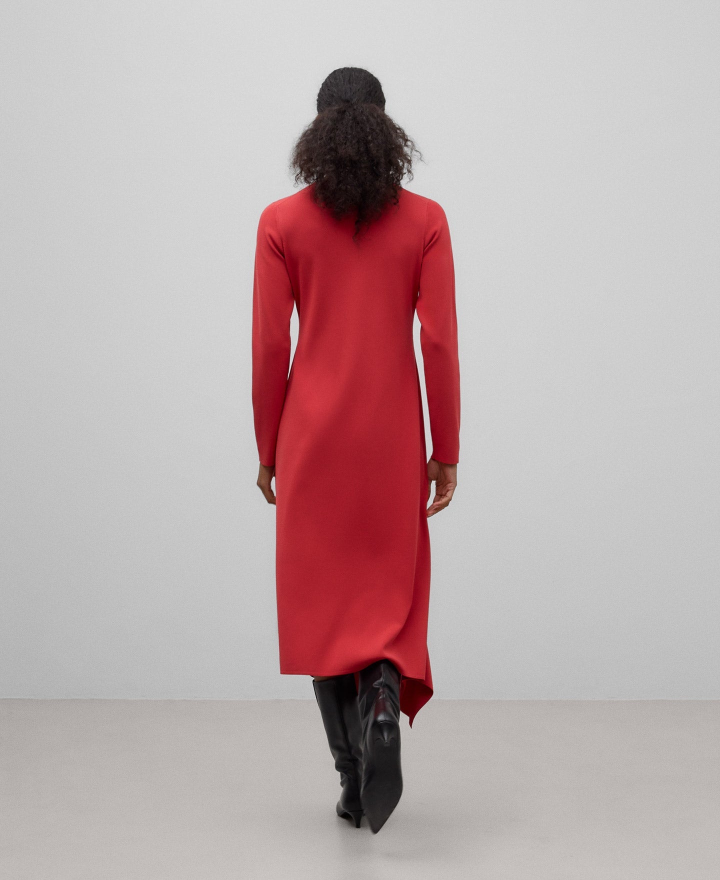 Knit asymmetrical dress woman in red