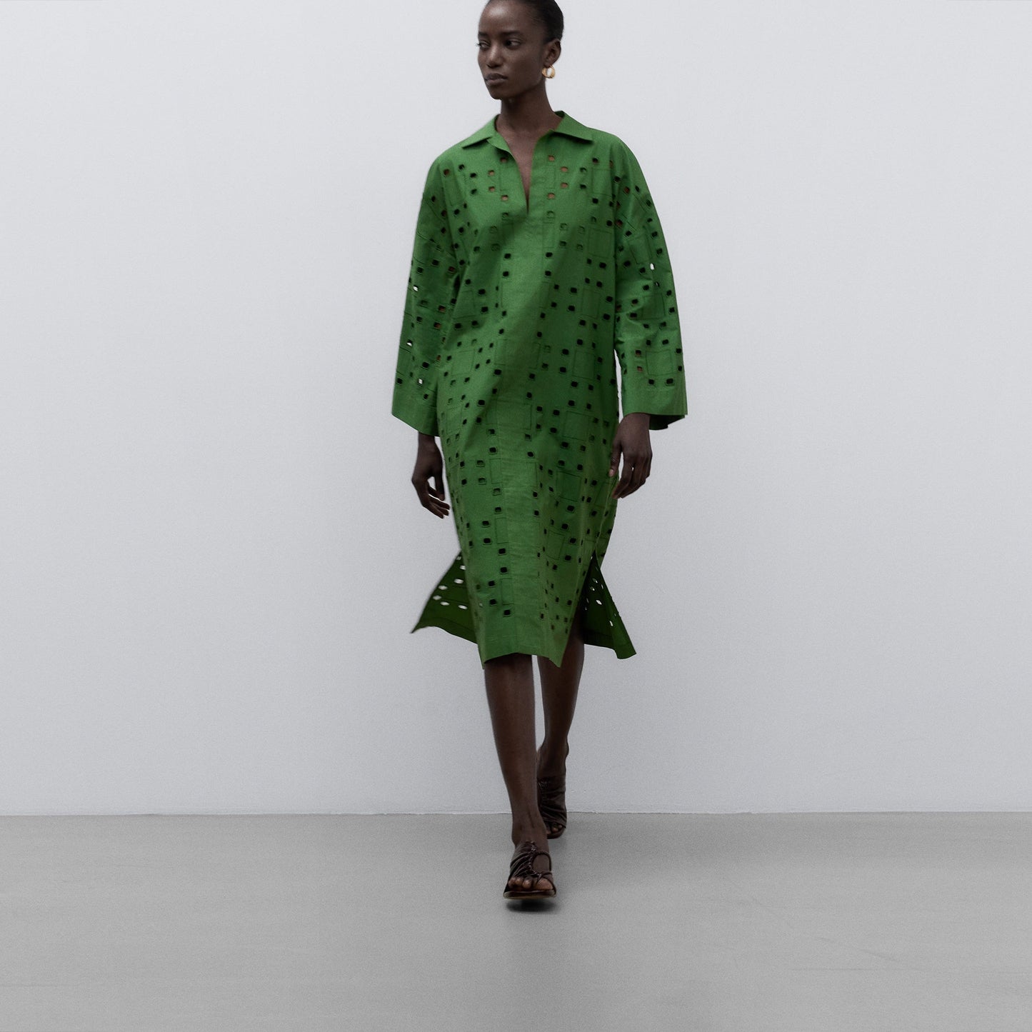 Green English Embroidery Green Dress