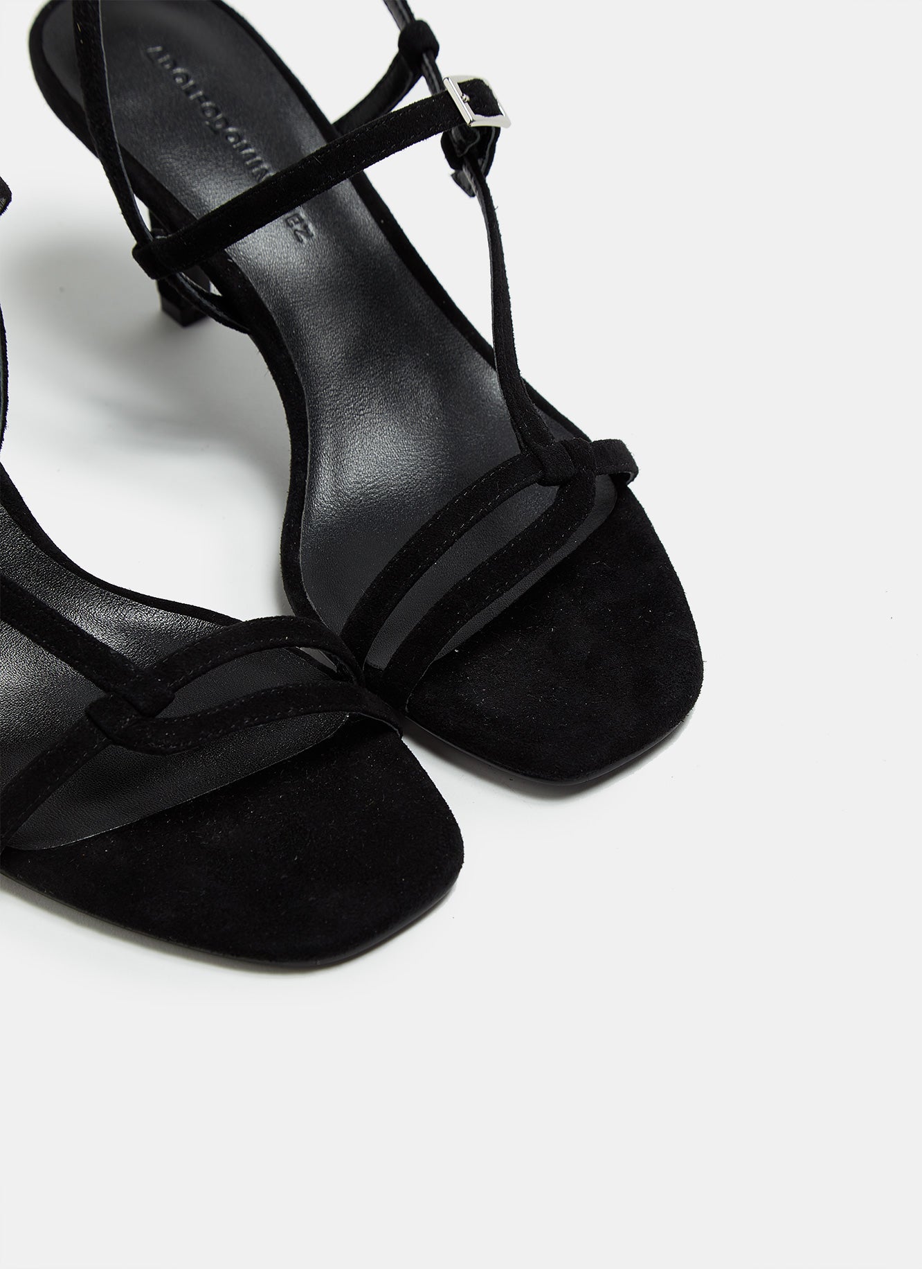 Black Mid-Heel Suede Sandals