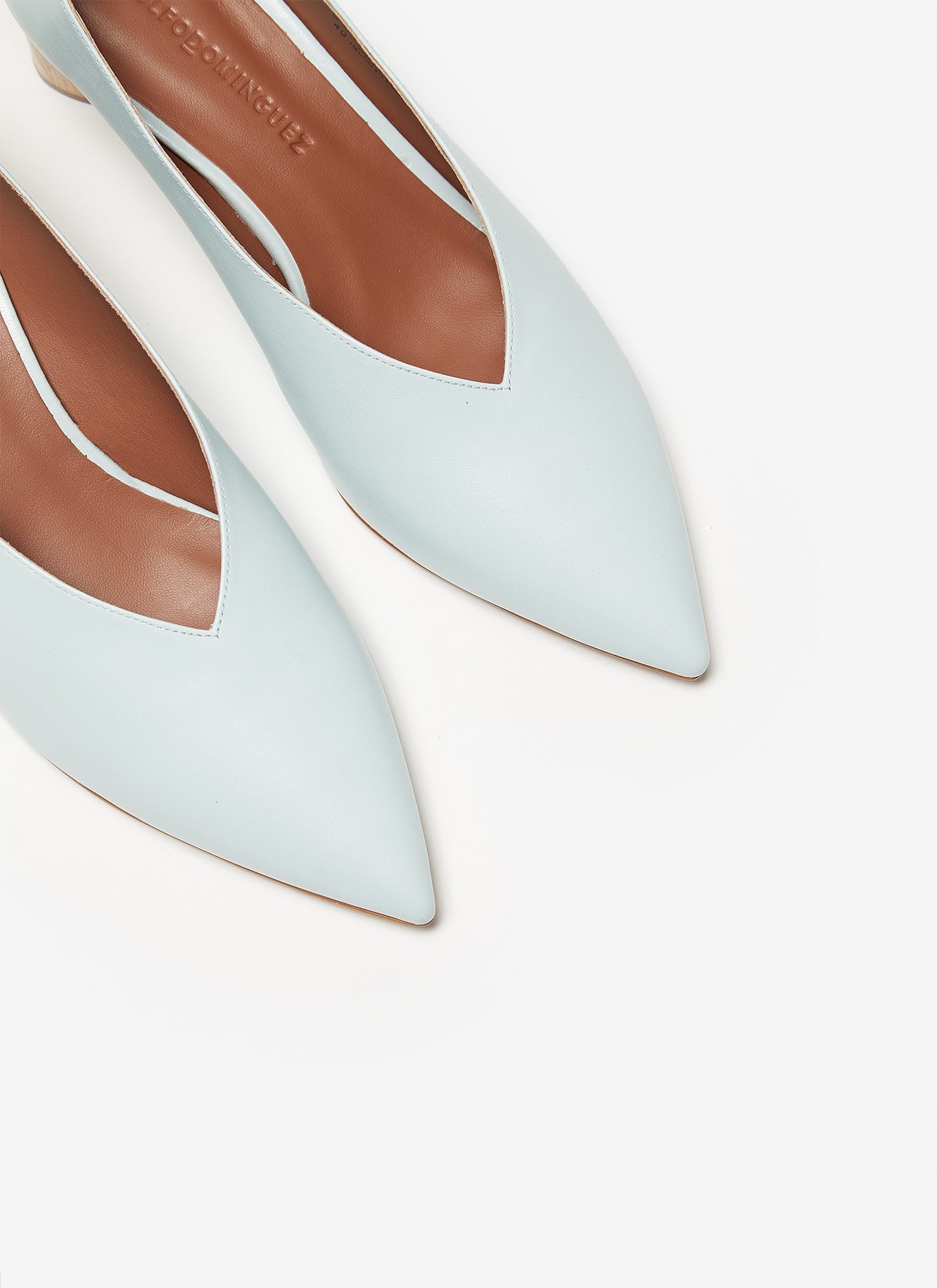 Blue Leather Heeled Shoes With V-Vamp