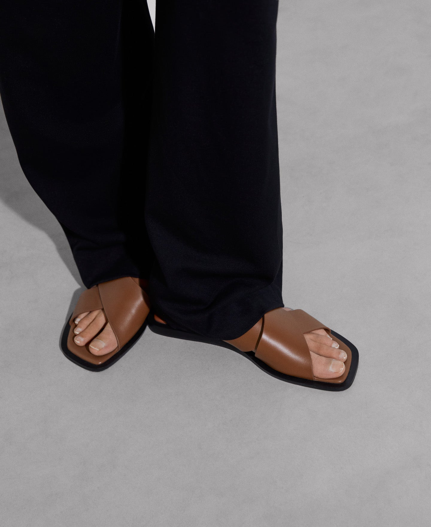 Buff Colour Leather Crossed Sandal