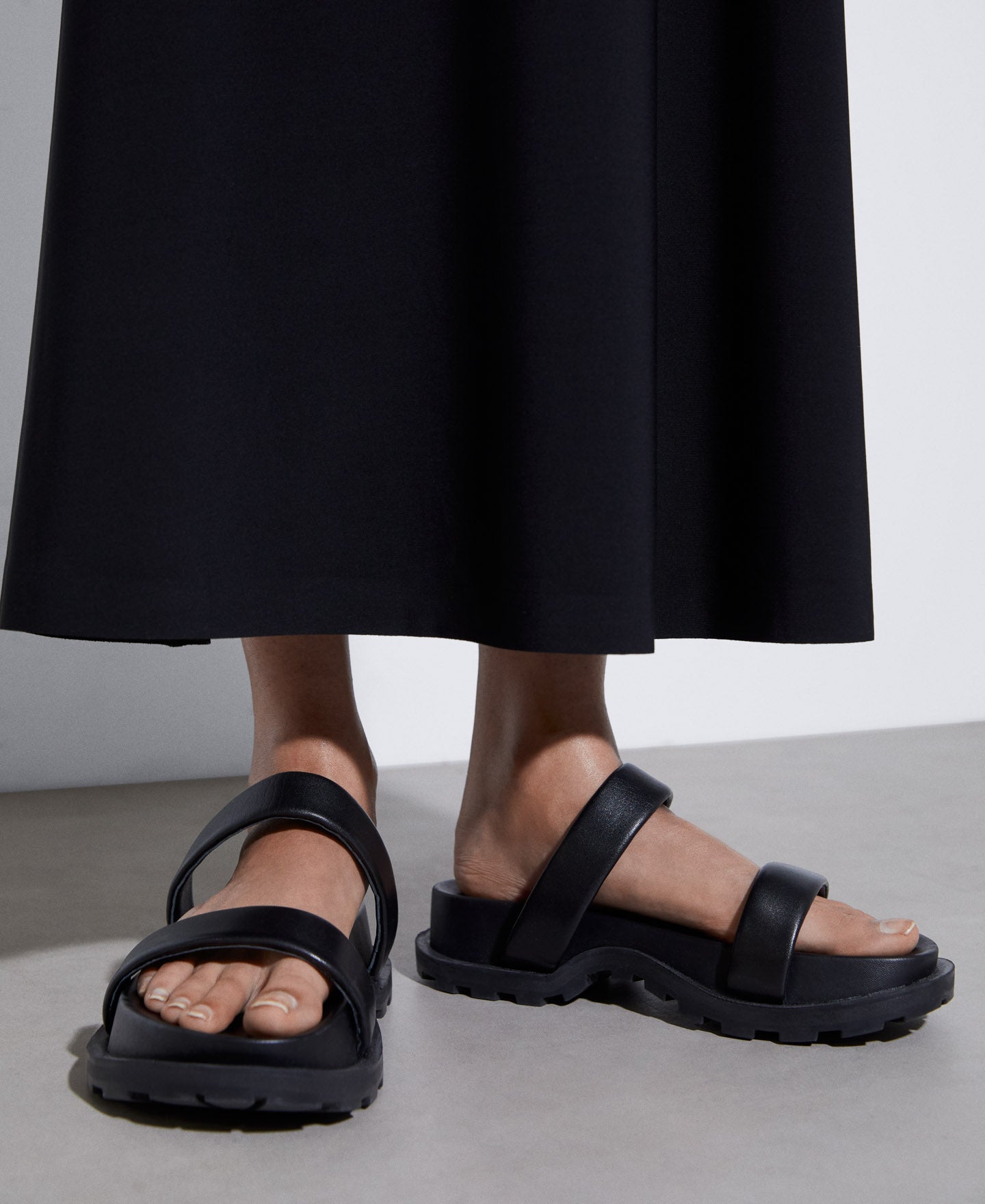 Black Open Sandal With Track Sole