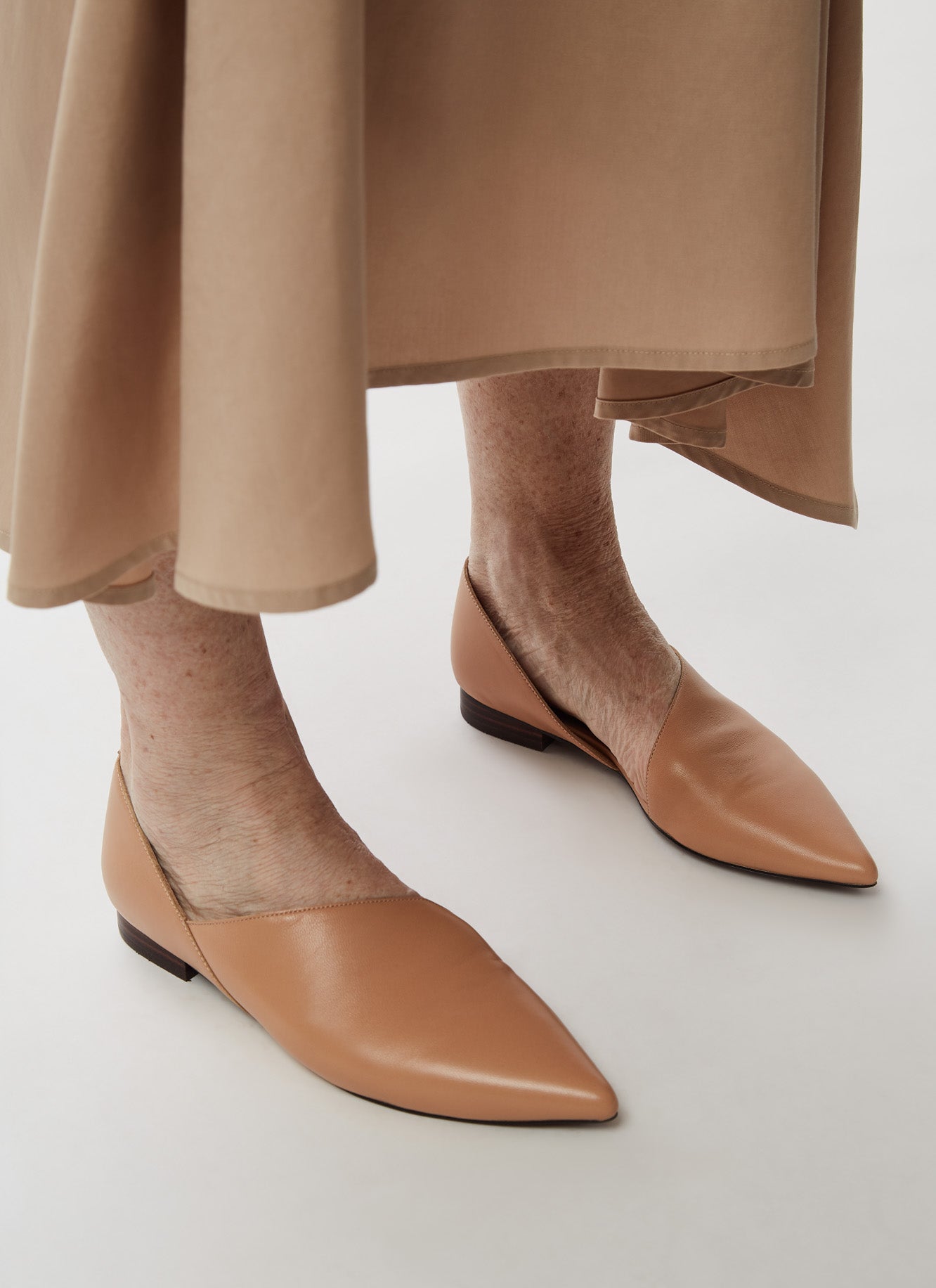 Camel Leather Slippers With Asymmetric Shape