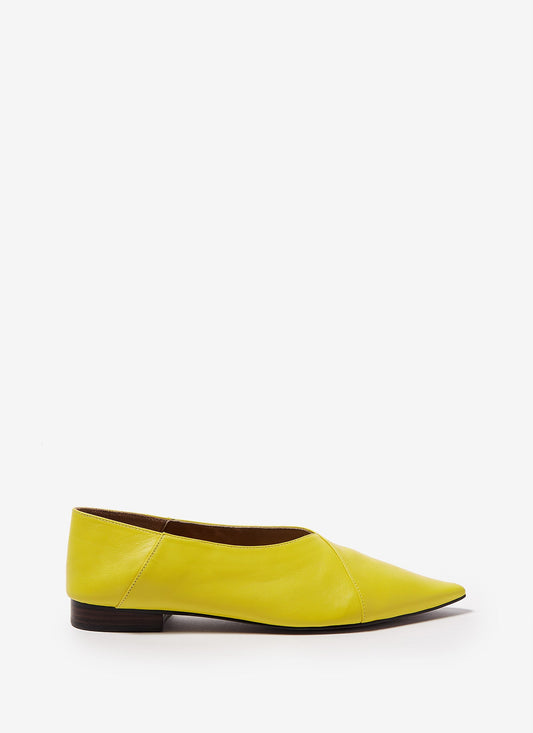 Yellow Leather Flats With Collapsible Heel